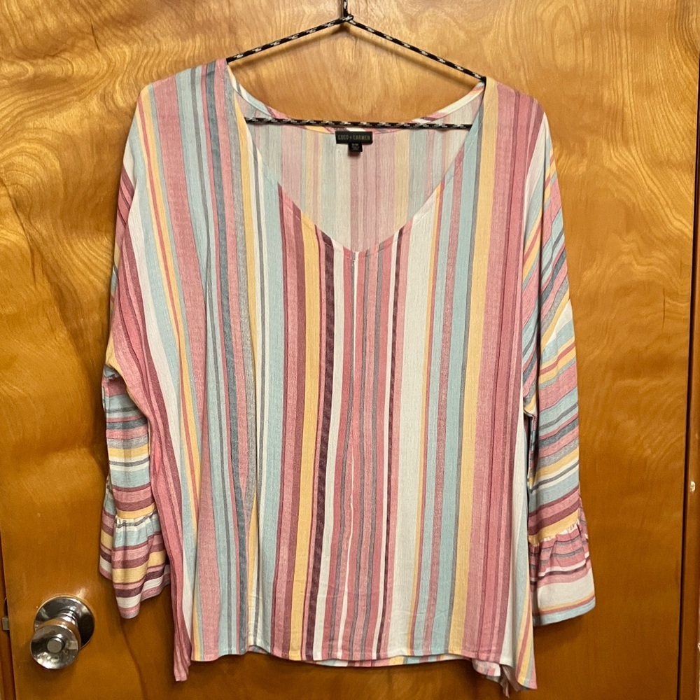 COCO + CARMEN. Multicolor Striped V-Neck Blouse. Size S/M. Slightly oversized.